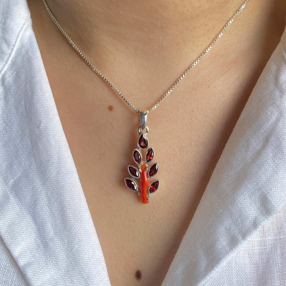 Red Coral & Garnet Pendant-(COR-P-35)